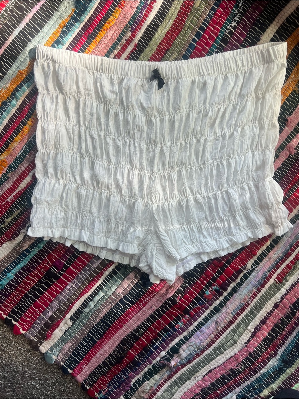 SHEIN White Smocked High-Waist Lounge Shorts